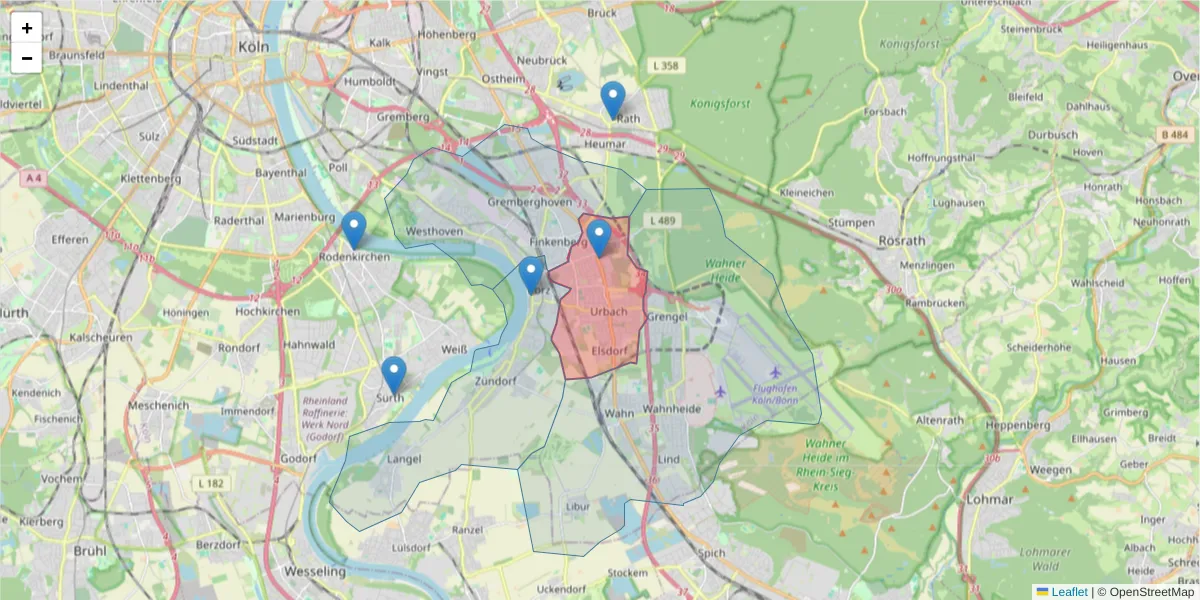 Karte des Postleitzahlen Bereichs  und der umliegenden Postleitzahlen in Deutschland