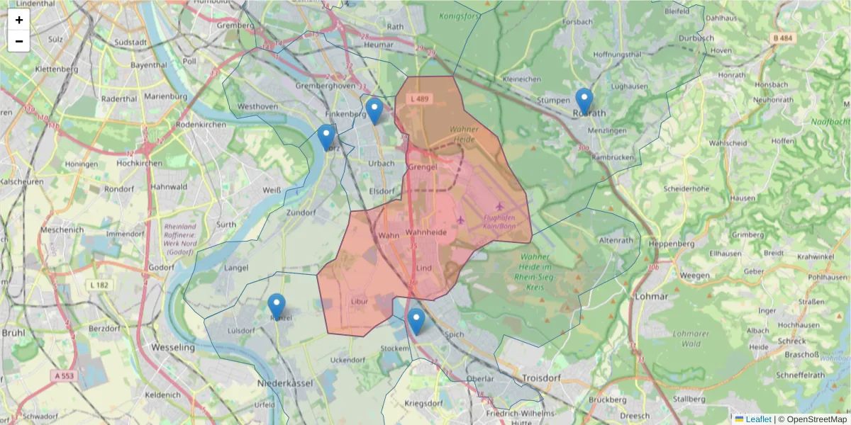 Karte des Postleitzahlen Bereichs  und der umliegenden Postleitzahlen in Deutschland
