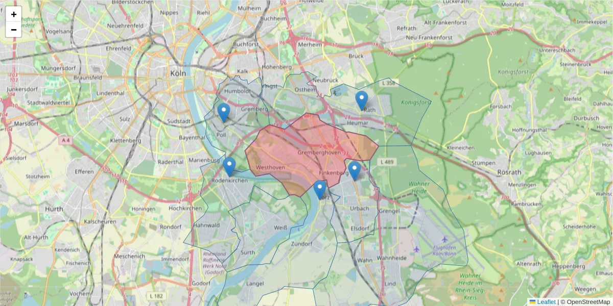 Karte des Postleitzahlen Bereichs  und der umliegenden Postleitzahlen in Deutschland
