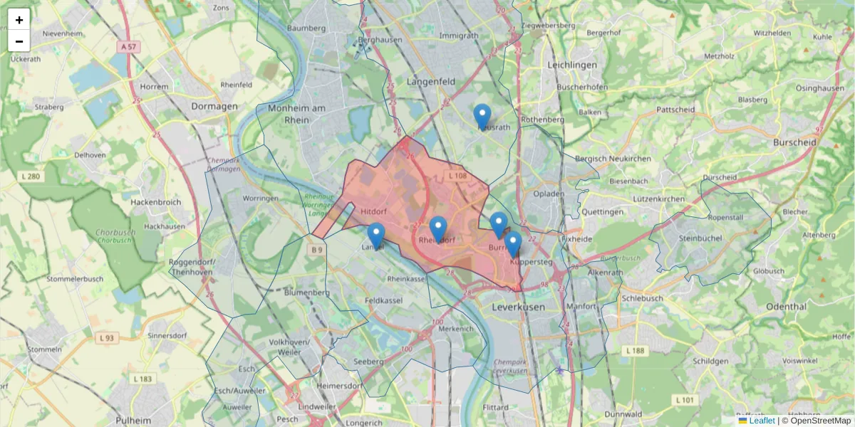 Karte des Postleitzahlen Bereichs  und der umliegenden Postleitzahlen in Deutschland