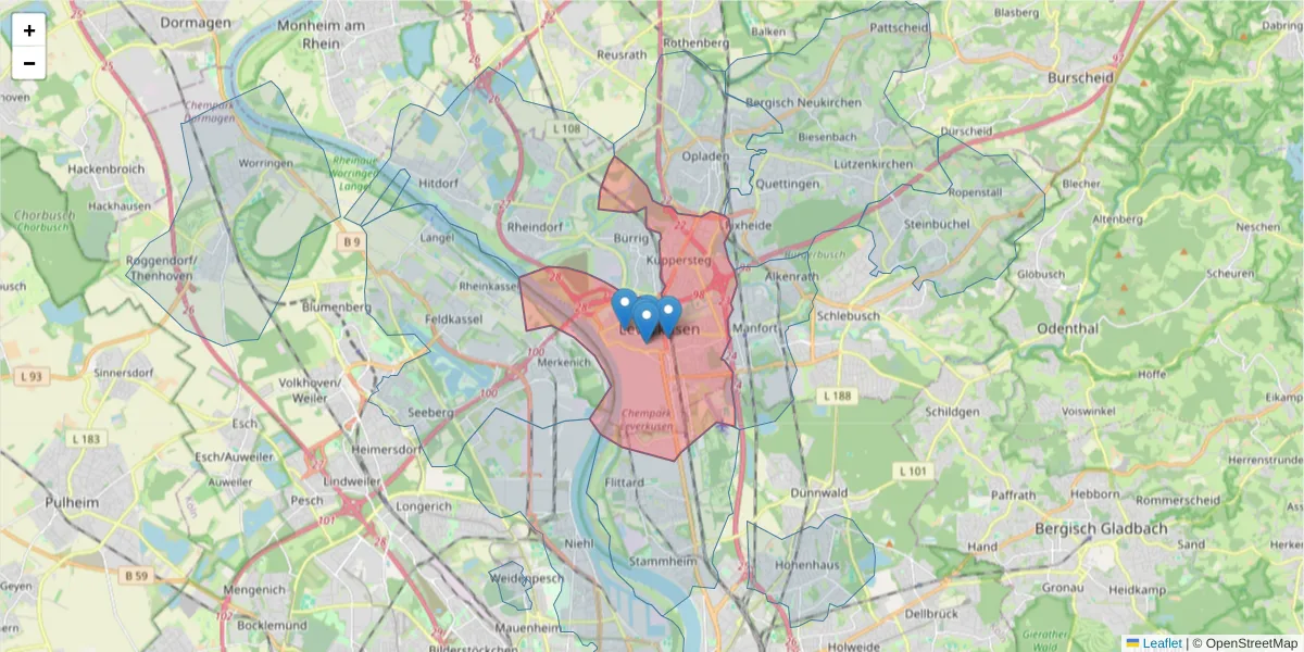 Karte des Postleitzahlen Bereichs  und der umliegenden Postleitzahlen in Deutschland