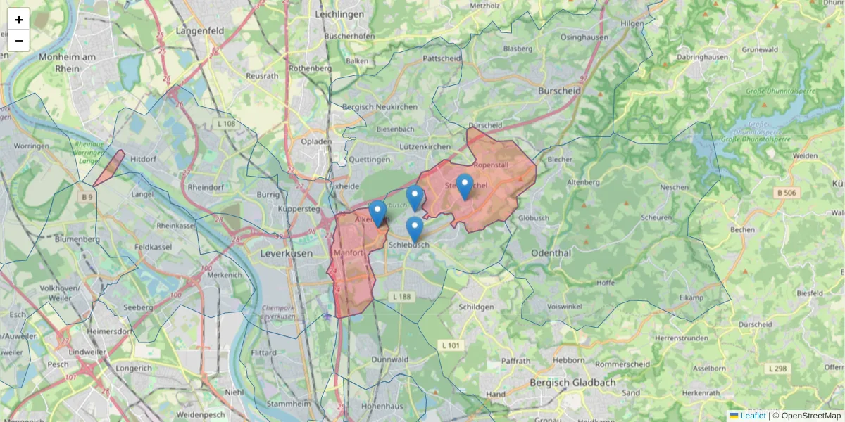 Karte des Postleitzahlen Bereichs  und der umliegenden Postleitzahlen in Deutschland