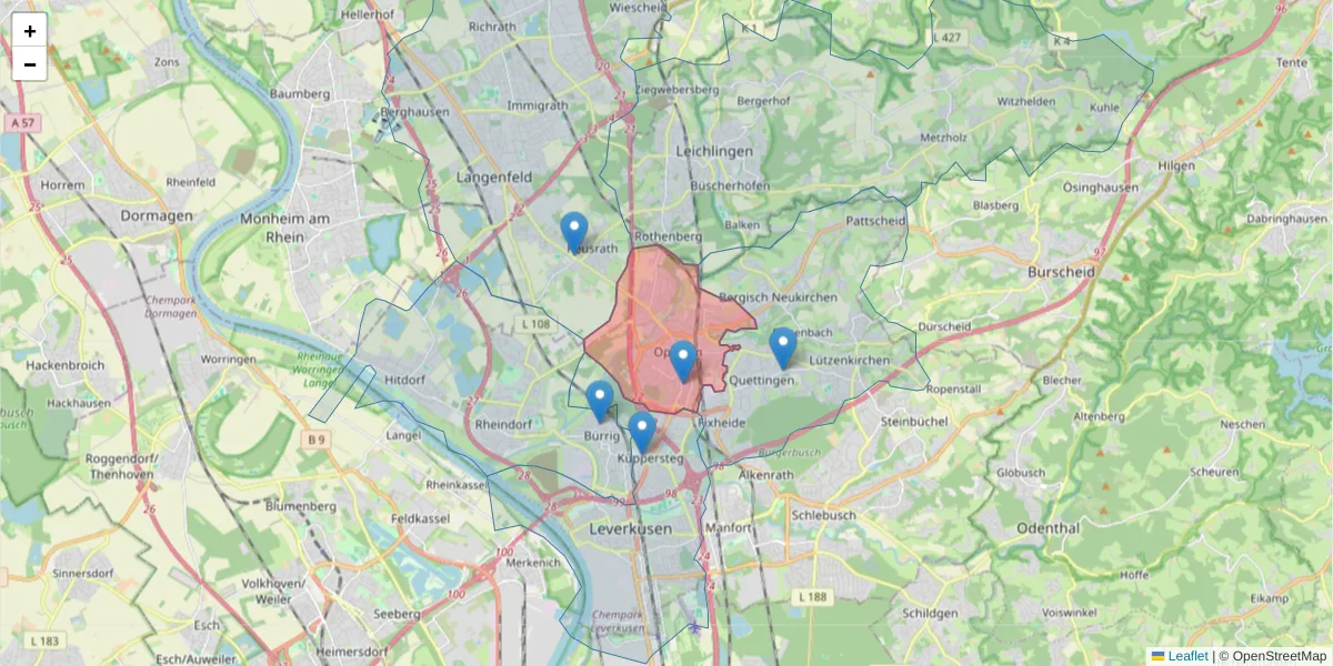 Karte des Postleitzahlen Bereichs  und der umliegenden Postleitzahlen in Deutschland