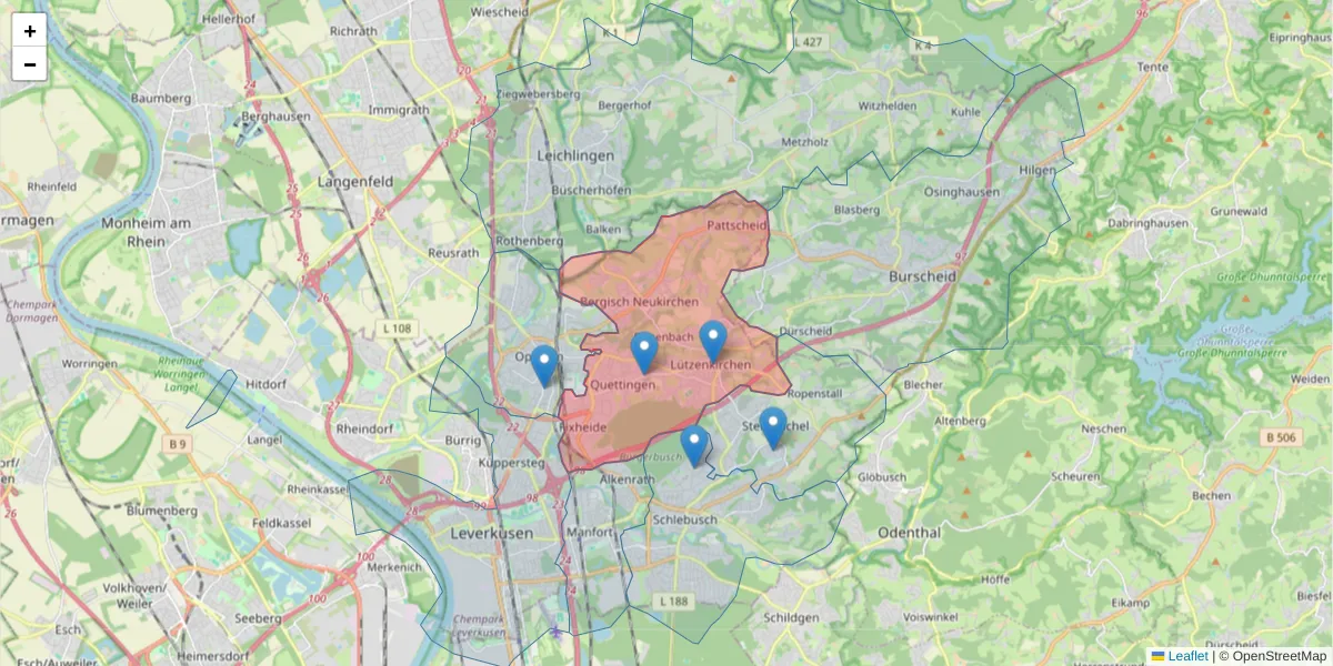 Karte des Postleitzahlen Bereichs  und der umliegenden Postleitzahlen in Deutschland