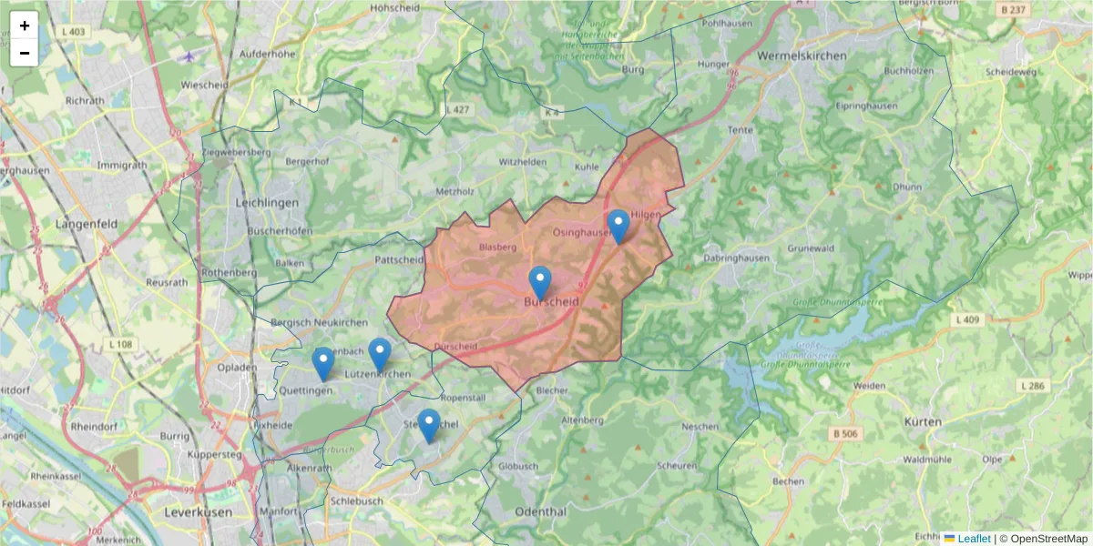 Karte des Postleitzahlen Bereichs  und der umliegenden Postleitzahlen in Deutschland