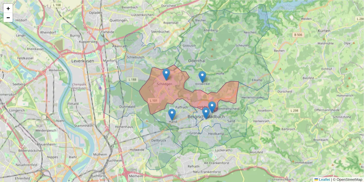 Karte des Postleitzahlen Bereichs  und der umliegenden Postleitzahlen in Deutschland