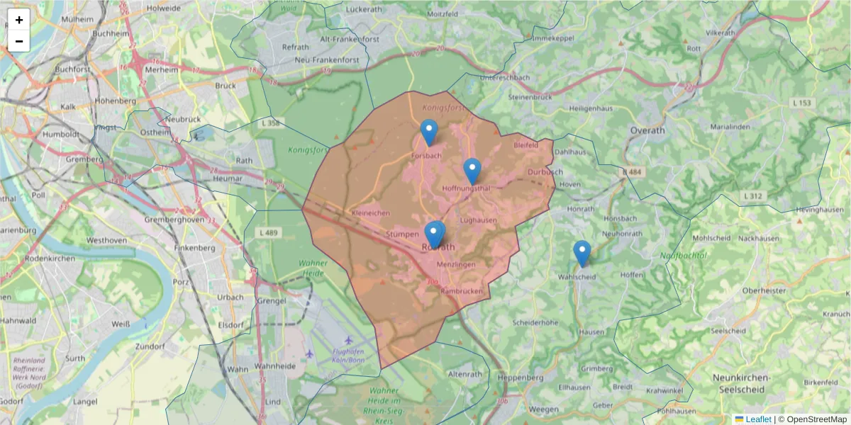 Karte des Postleitzahlen Bereichs  und der umliegenden Postleitzahlen in Deutschland