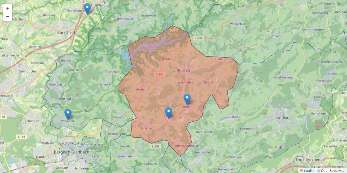 Karte des Postleitzahlen Bereichs  und der umliegenden Postleitzahlen in Deutschland