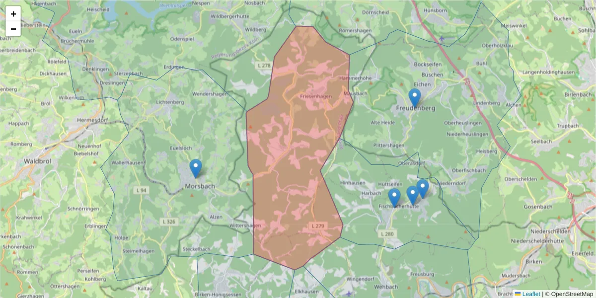 Karte des Postleitzahlen Bereichs  und der umliegenden Postleitzahlen in Deutschland