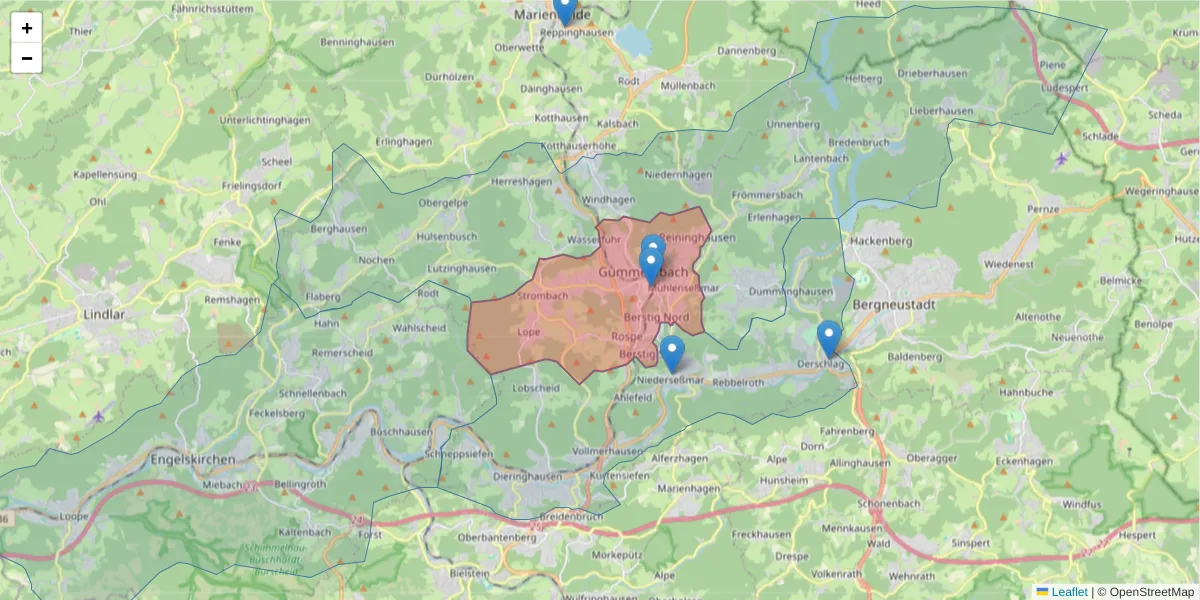 Karte des Postleitzahlen Bereichs  und der umliegenden Postleitzahlen in Deutschland