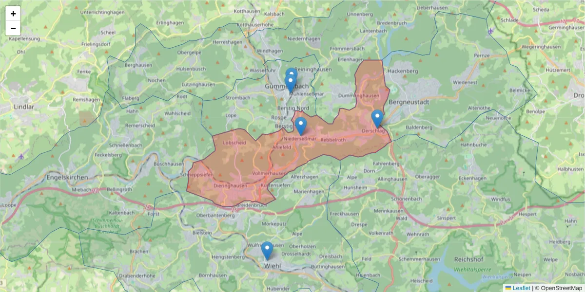 Karte des Postleitzahlen Bereichs  und der umliegenden Postleitzahlen in Deutschland
