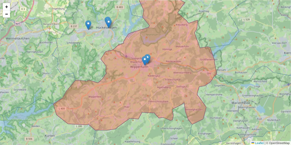 Karte des Postleitzahlen Bereichs  und der umliegenden Postleitzahlen in Deutschland
