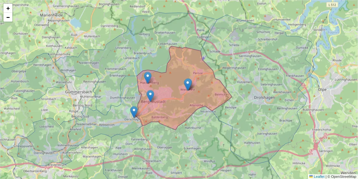 Karte des Postleitzahlen Bereichs  und der umliegenden Postleitzahlen in Deutschland