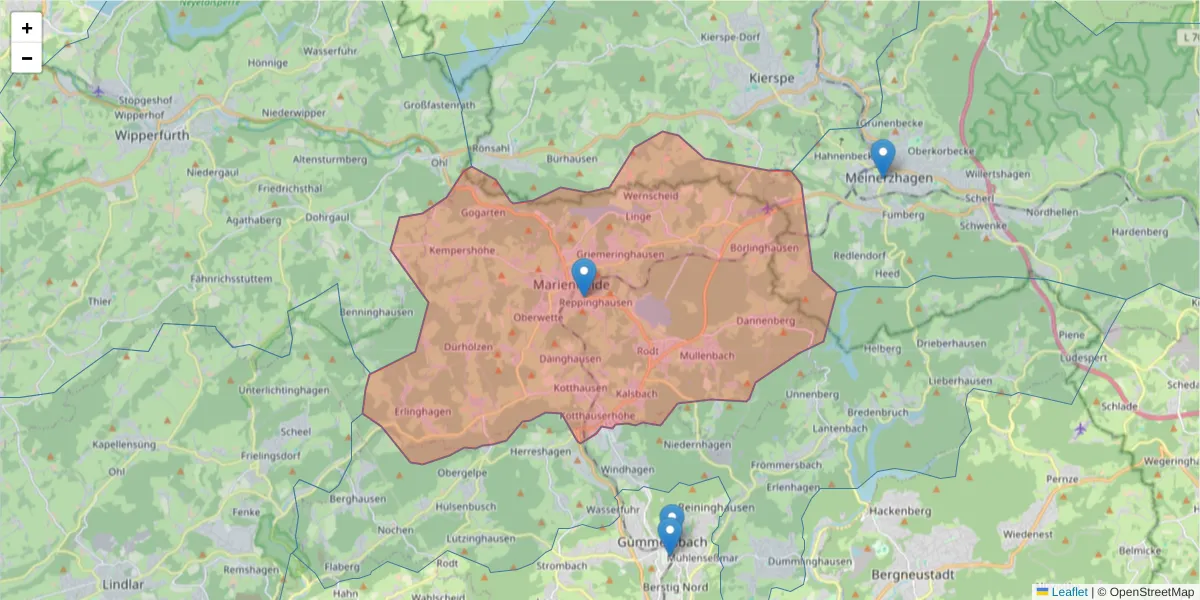 Karte des Postleitzahlen Bereichs  und der umliegenden Postleitzahlen in Deutschland