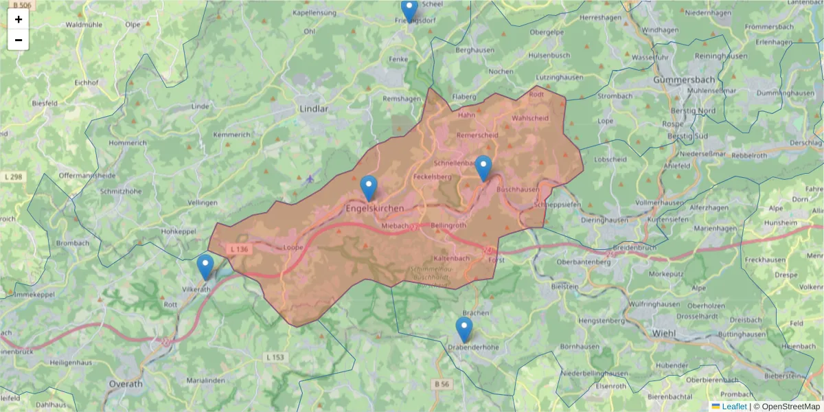 Karte des Postleitzahlen Bereichs  und der umliegenden Postleitzahlen in Deutschland