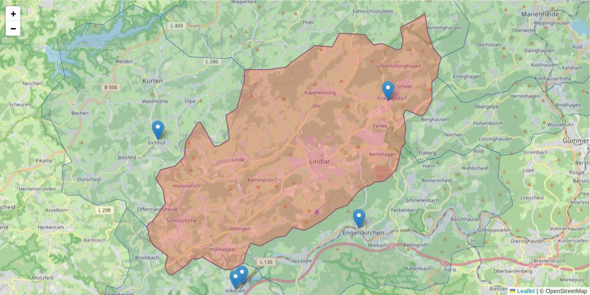 Karte des Postleitzahlen Bereichs  und der umliegenden Postleitzahlen in Deutschland