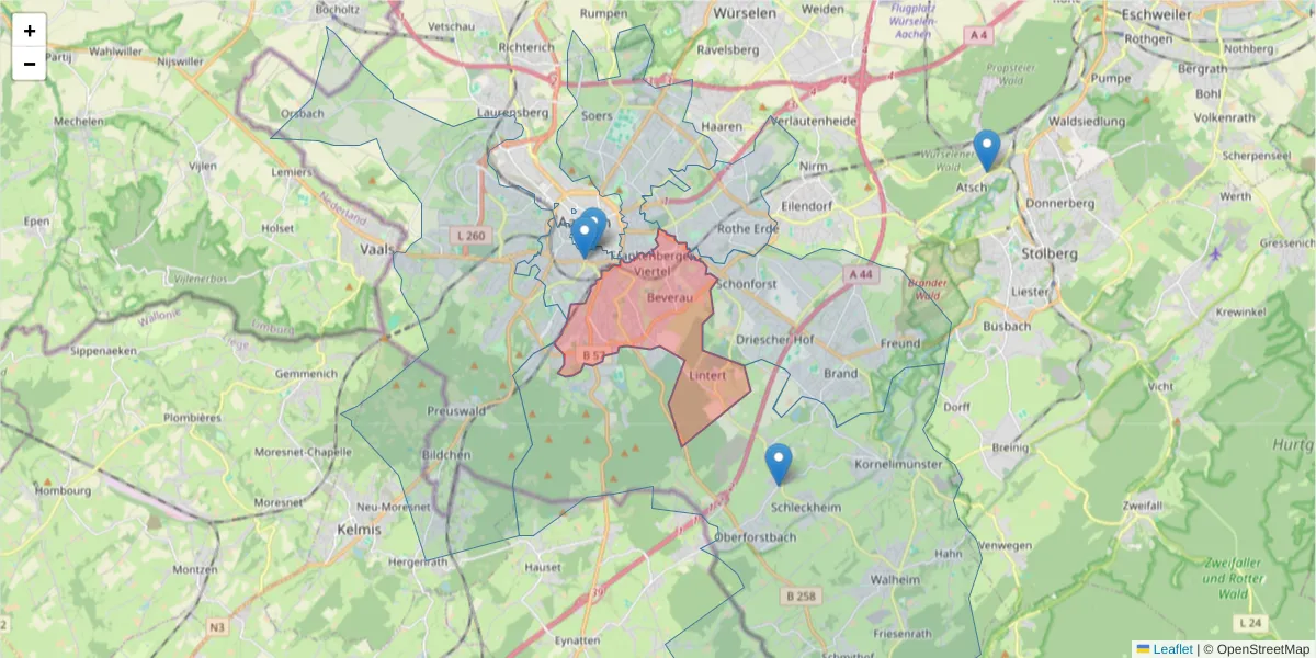 Karte des Postleitzahlen Bereichs  und der umliegenden Postleitzahlen in Deutschland