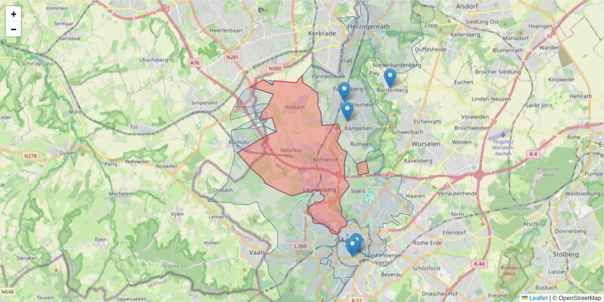 Karte des Postleitzahlen Bereichs  und der umliegenden Postleitzahlen in Deutschland