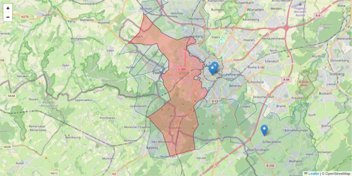 Karte des Postleitzahlen Bereichs  und der umliegenden Postleitzahlen in Deutschland