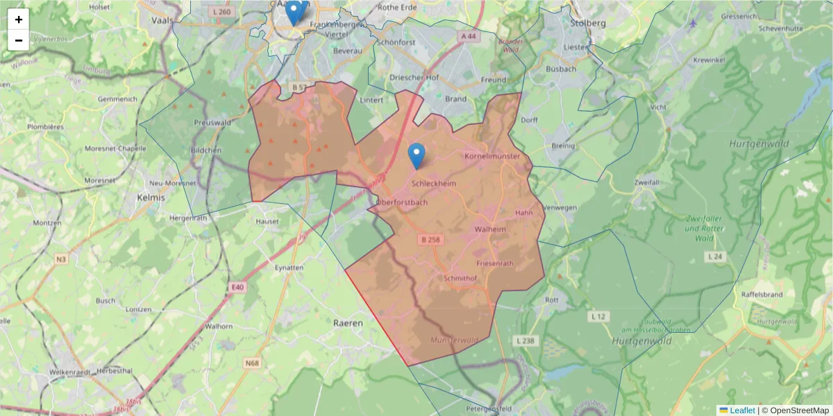 Karte des Postleitzahlen Bereichs  und der umliegenden Postleitzahlen in Deutschland