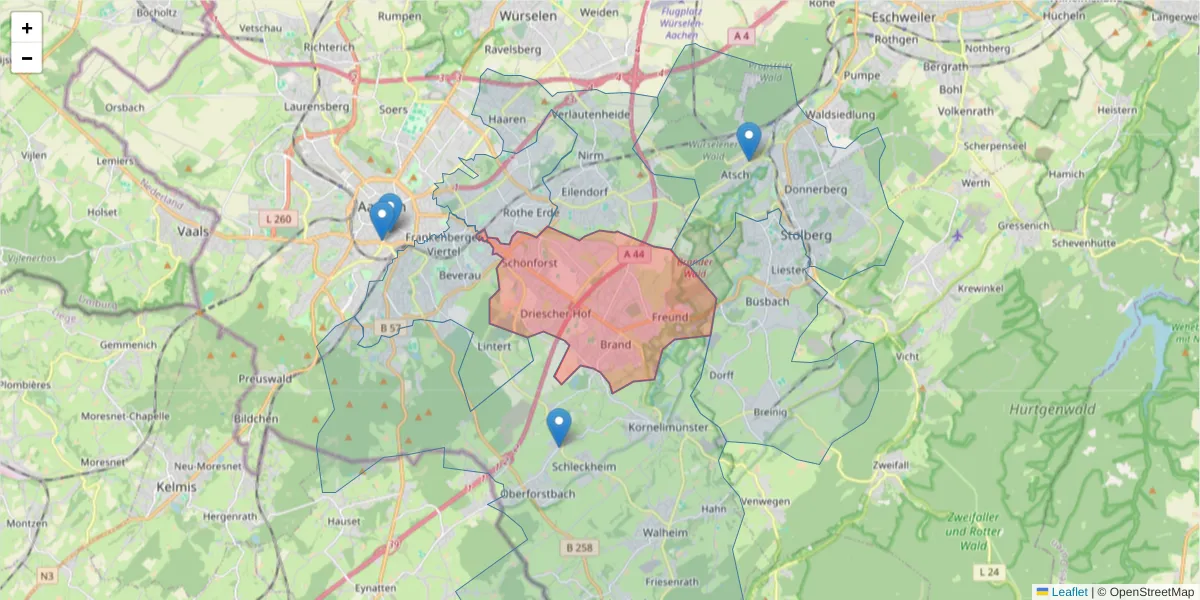 Karte des Postleitzahlen Bereichs  und der umliegenden Postleitzahlen in Deutschland