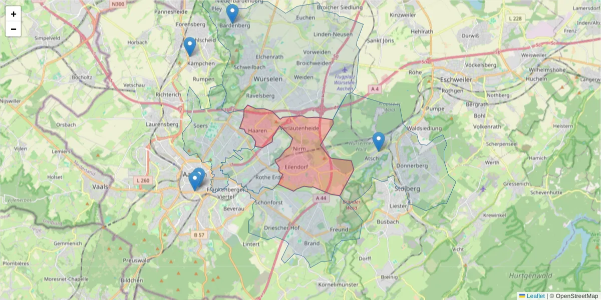 Karte des Postleitzahlen Bereichs  und der umliegenden Postleitzahlen in Deutschland