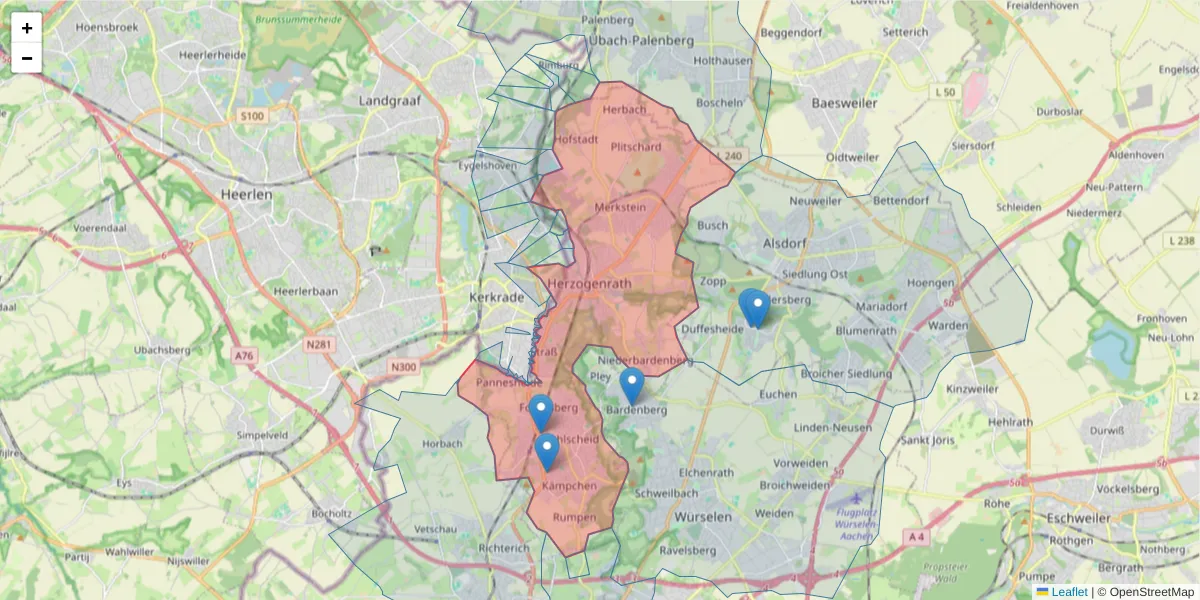 Karte des Postleitzahlen Bereichs  und der umliegenden Postleitzahlen in Deutschland