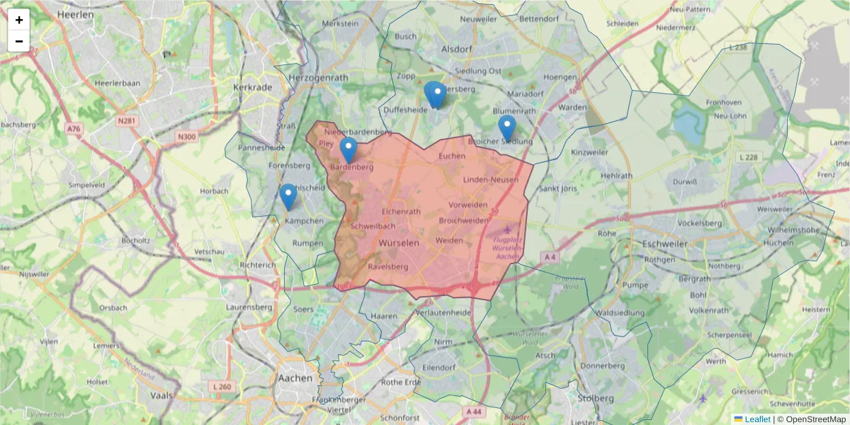 Karte des Postleitzahlen Bereichs  und der umliegenden Postleitzahlen in Deutschland