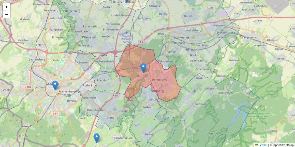 Karte des Postleitzahlen Bereichs  und der umliegenden Postleitzahlen in Deutschland