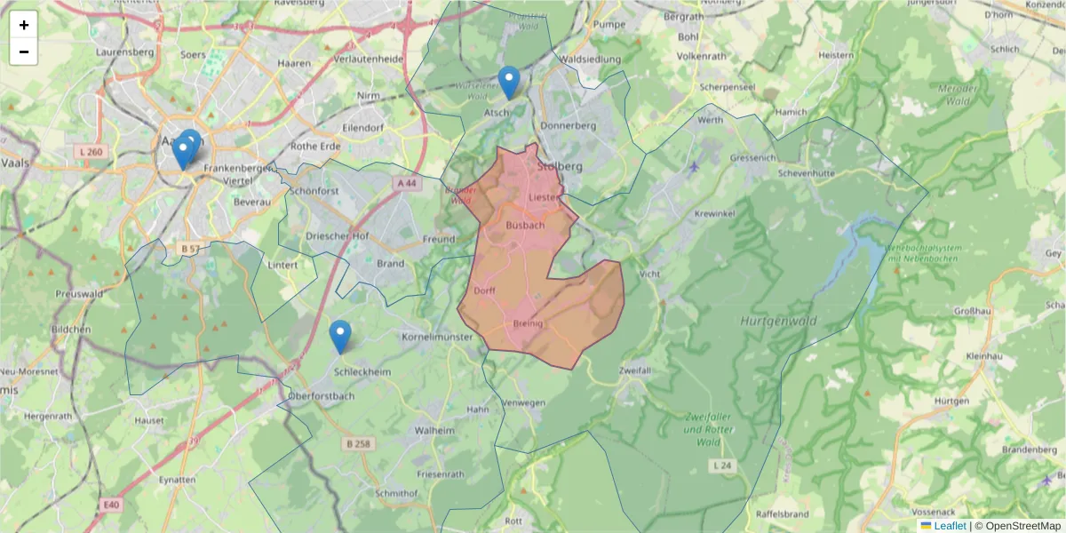 Karte des Postleitzahlen Bereichs  und der umliegenden Postleitzahlen in Deutschland