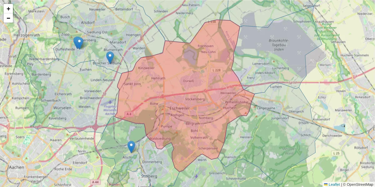 Karte des Postleitzahlen Bereichs  und der umliegenden Postleitzahlen in Deutschland