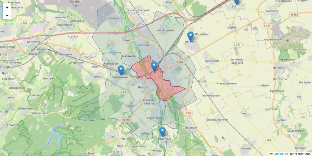 Karte des Postleitzahlen Bereichs  und der umliegenden Postleitzahlen in Deutschland