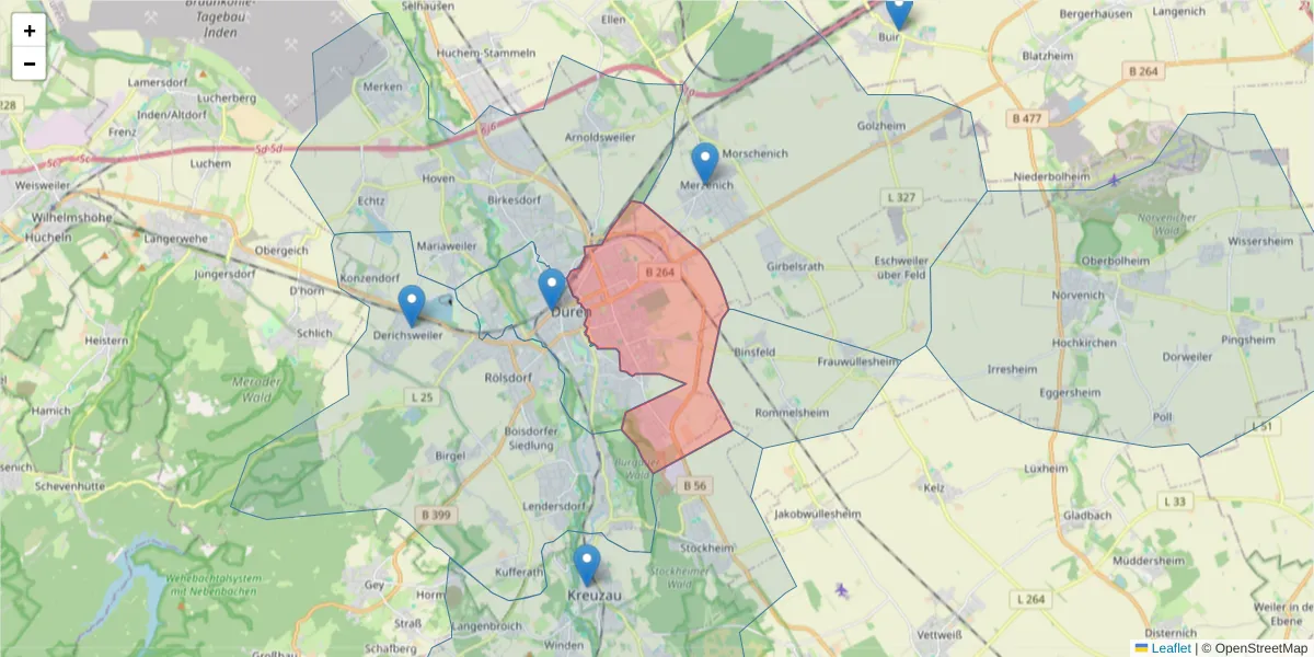 Karte des Postleitzahlen Bereichs  und der umliegenden Postleitzahlen in Deutschland