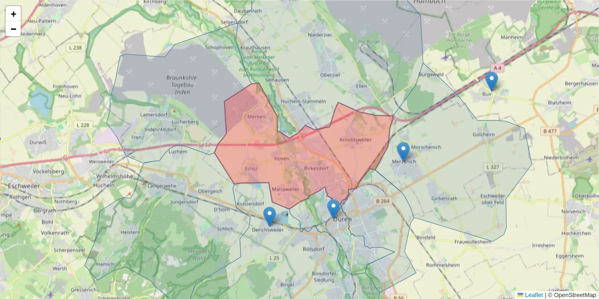 Karte des Postleitzahlen Bereichs  und der umliegenden Postleitzahlen in Deutschland