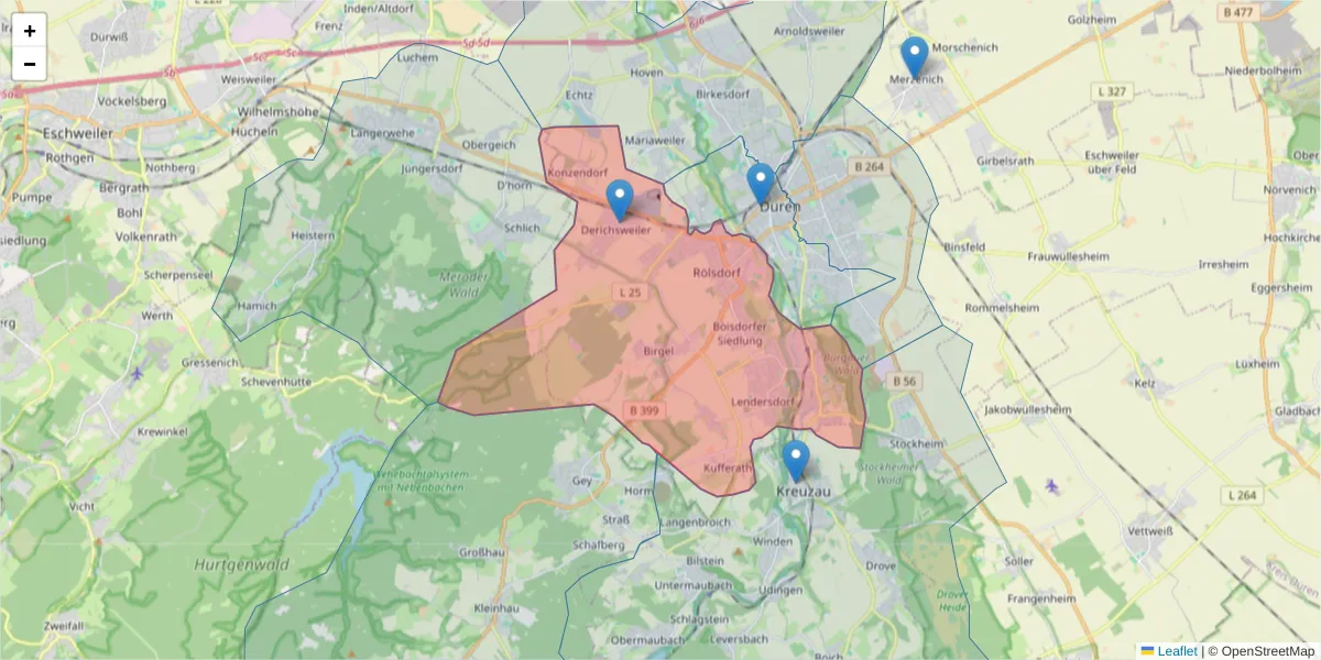 Karte des Postleitzahlen Bereichs  und der umliegenden Postleitzahlen in Deutschland