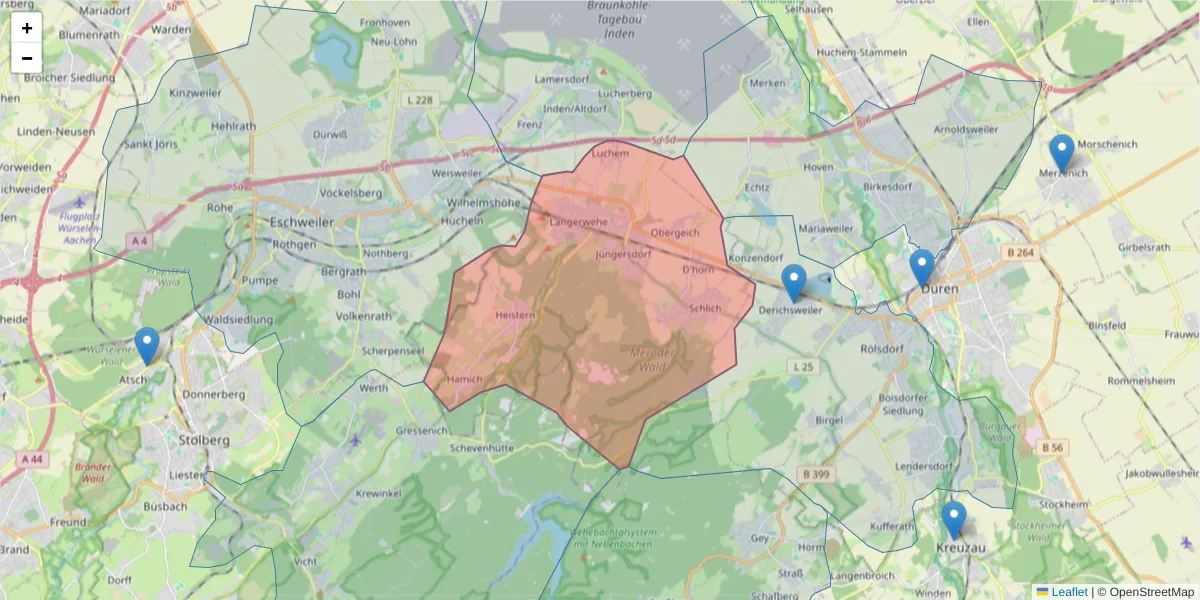 Karte des Postleitzahlen Bereichs  und der umliegenden Postleitzahlen in Deutschland