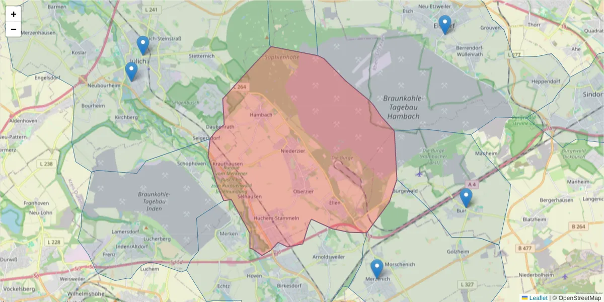 Karte des Postleitzahlen Bereichs  und der umliegenden Postleitzahlen in Deutschland