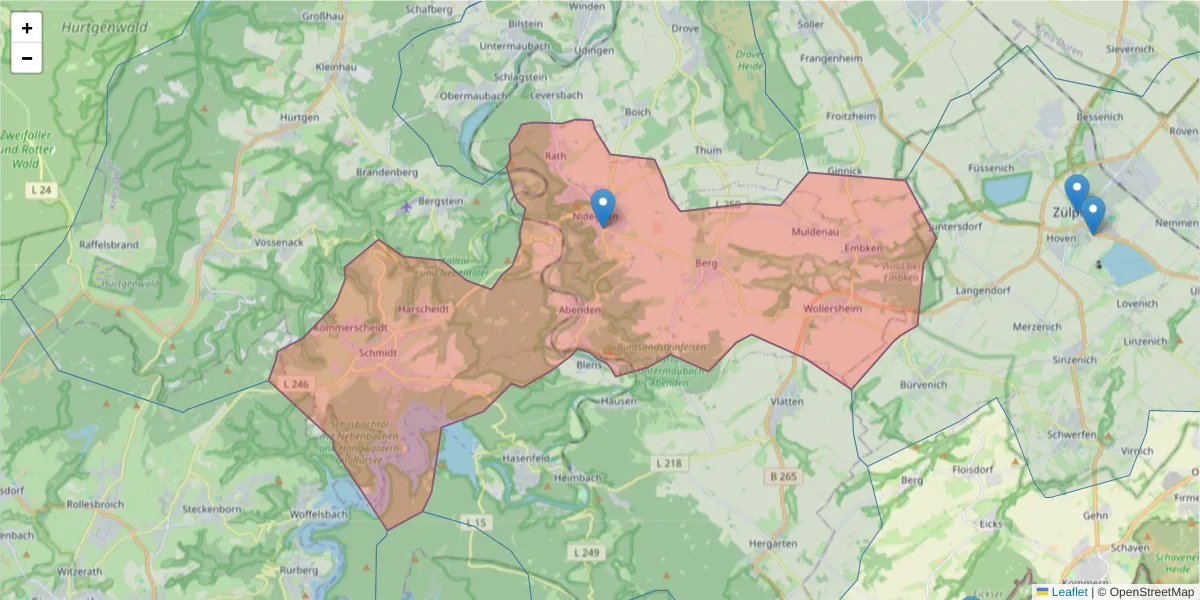 Karte des Postleitzahlen Bereichs  und der umliegenden Postleitzahlen in Deutschland