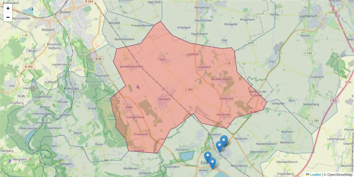 Karte des Postleitzahlen Bereichs  und der umliegenden Postleitzahlen in Deutschland