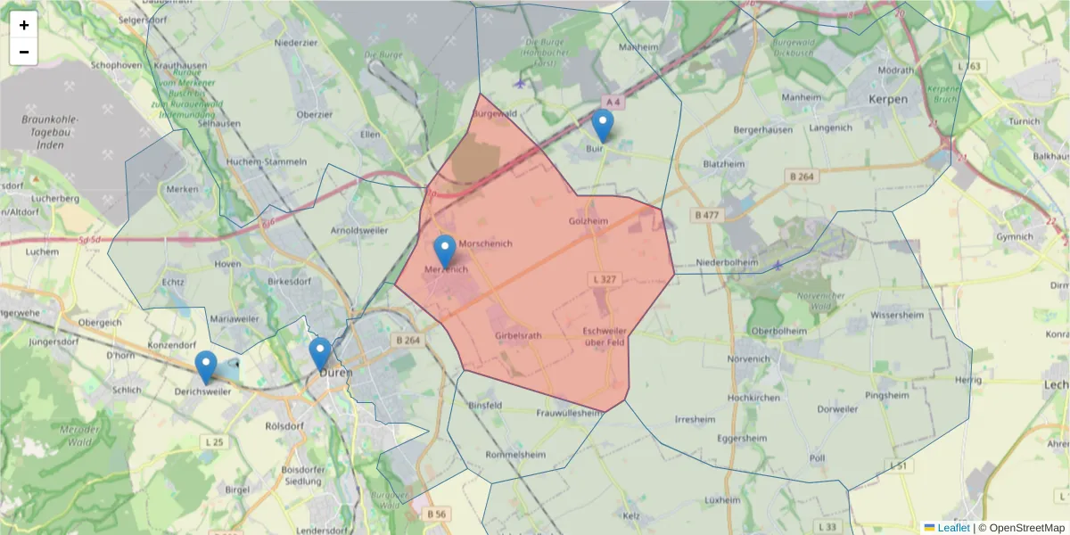 Karte des Postleitzahlen Bereichs  und der umliegenden Postleitzahlen in Deutschland