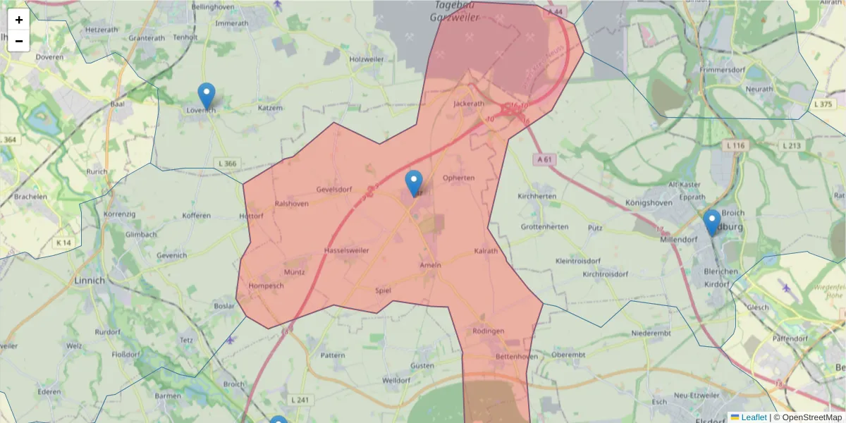 Karte des Postleitzahlen Bereichs  und der umliegenden Postleitzahlen in Deutschland