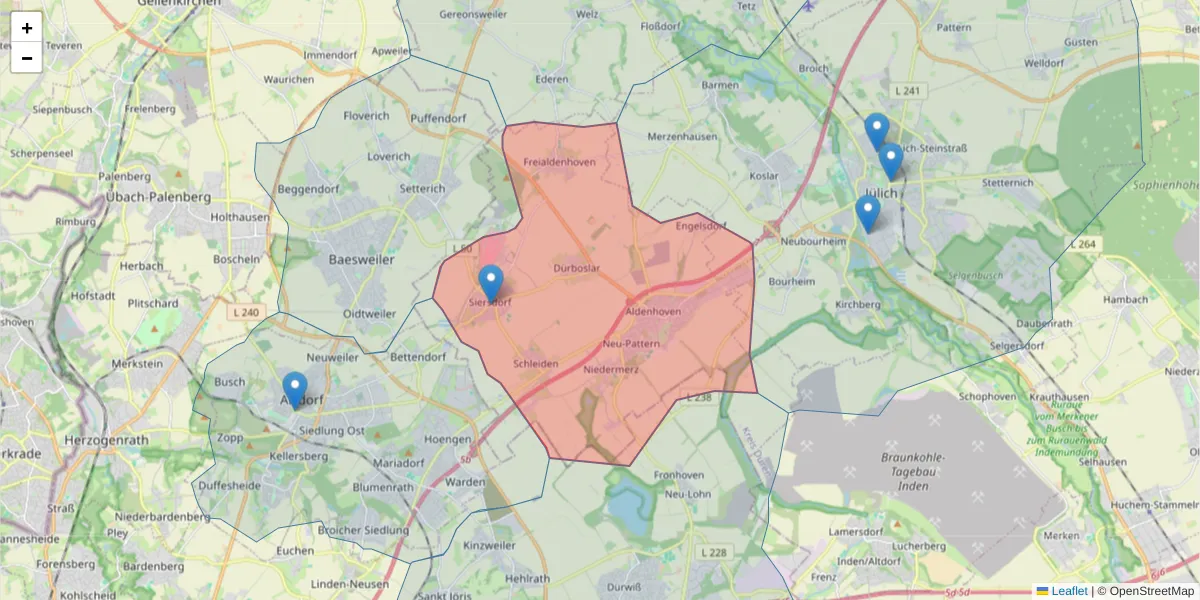 Karte des Postleitzahlen Bereichs  und der umliegenden Postleitzahlen in Deutschland