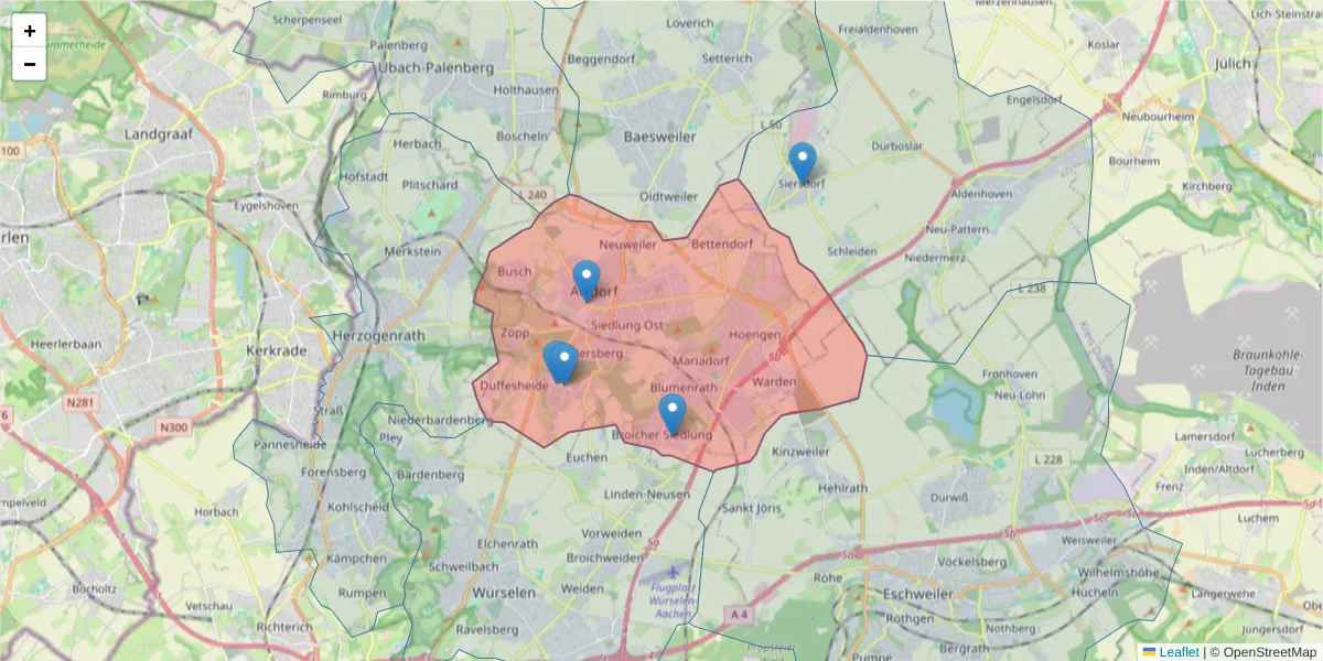Karte des Postleitzahlen Bereichs  und der umliegenden Postleitzahlen in Deutschland