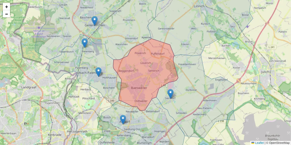 Karte des Postleitzahlen Bereichs  und der umliegenden Postleitzahlen in Deutschland