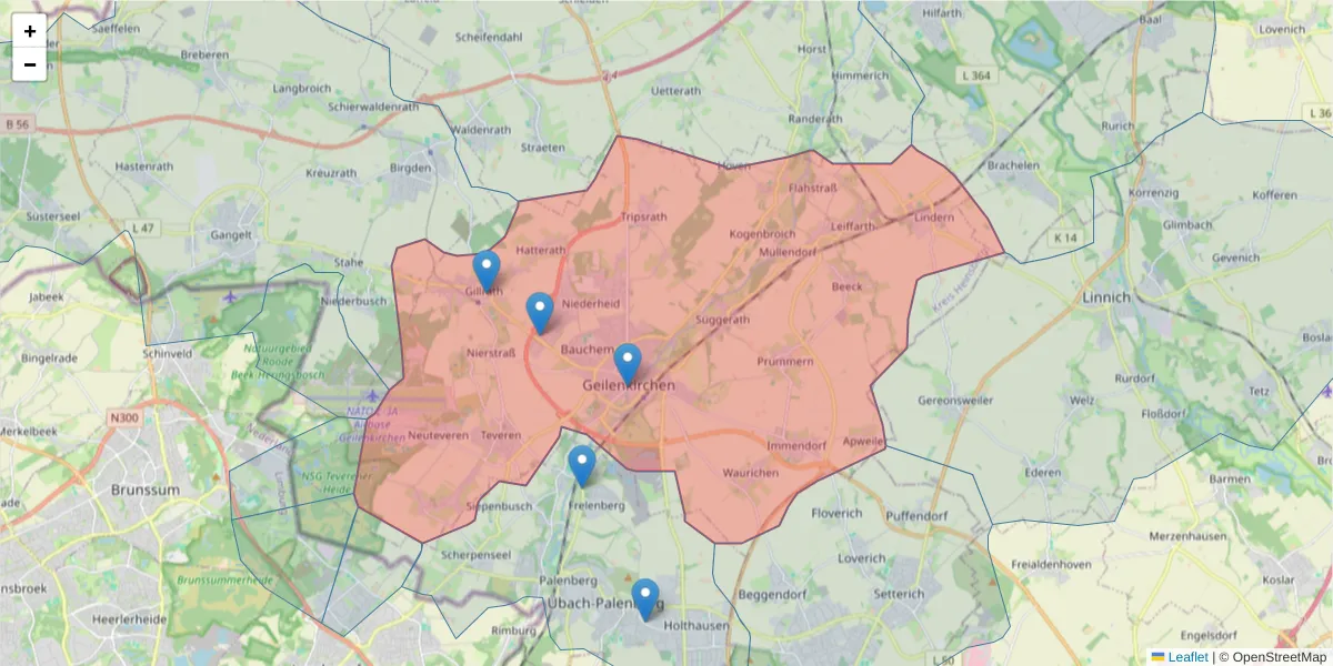 Karte des Postleitzahlen Bereichs  und der umliegenden Postleitzahlen in Deutschland
