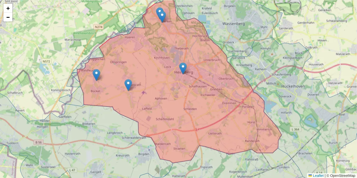 Karte des Postleitzahlen Bereichs  und der umliegenden Postleitzahlen in Deutschland