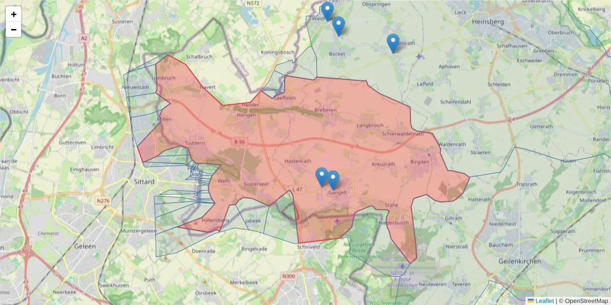 Karte des Postleitzahlen Bereichs  und der umliegenden Postleitzahlen in Deutschland