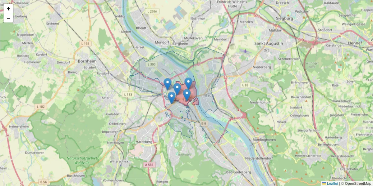 Karte des Postleitzahlen Bereichs  und der umliegenden Postleitzahlen in Deutschland