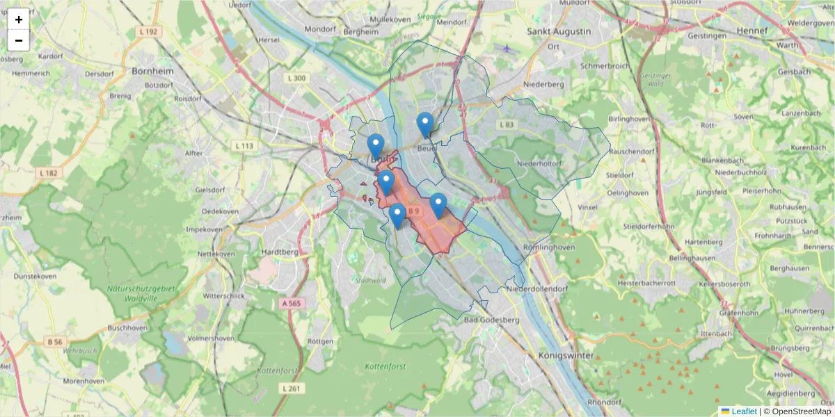 Karte des Postleitzahlen Bereichs  und der umliegenden Postleitzahlen in Deutschland