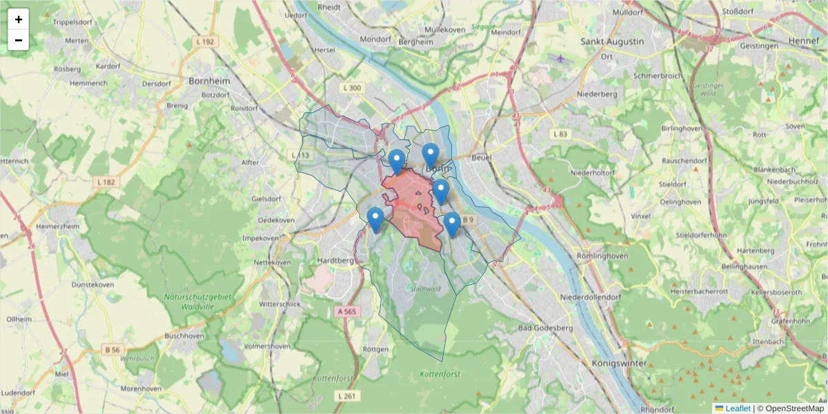 Karte des Postleitzahlen Bereichs  und der umliegenden Postleitzahlen in Deutschland